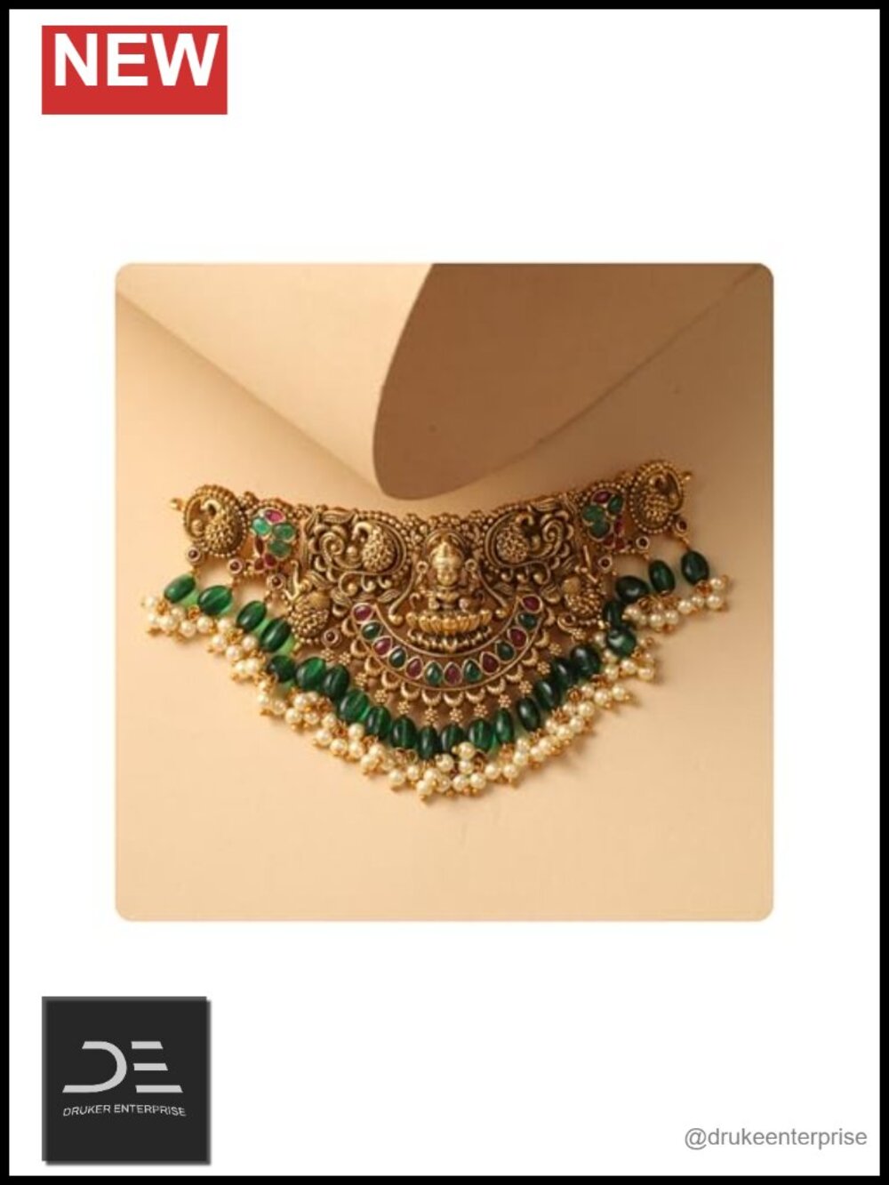 Brass Alloy Antique Gold Plated Choker Necklace Set for Women